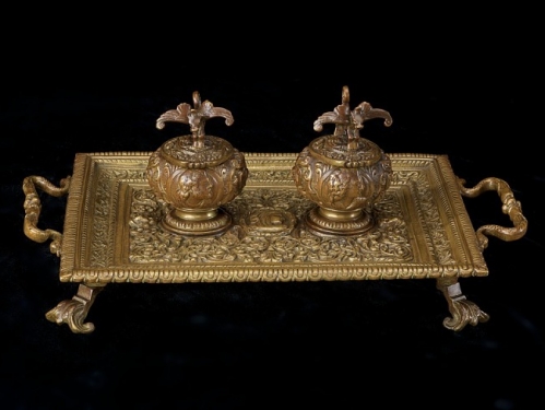 brass inkstand and inkwell
