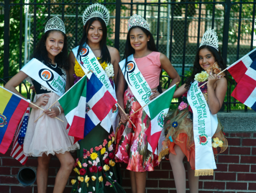 four Latina parade queens in regalia