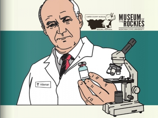 illustration of Hilleman with vaccine vial