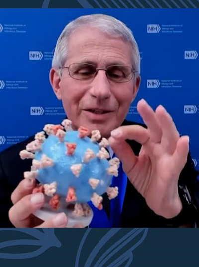 Dr. Fauci holding a model of the virus that causes COVID-19 disease.