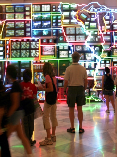 Visitors in front of the Electronic Superhighway at SAAM