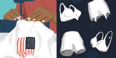 graphic collage of space suit related items.