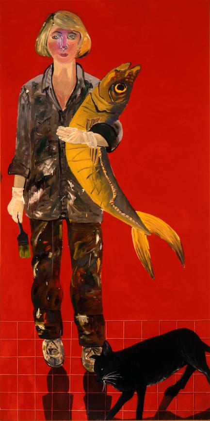 Self-Portrait with Fish and Cat by Joan Brown