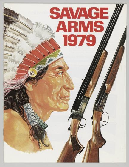 Gun advertisement featuring drawing of Indian in eagle headdress