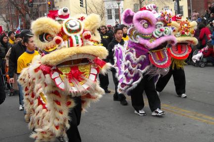 Chinese lion dancers