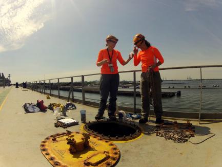 Biologists take samples of ballast water