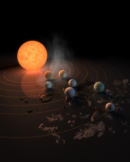 Artists rendering of sun and planets