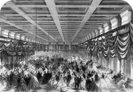Lincoln's Inaugural Ball inside the Patent Office Building in Washington, D.C.