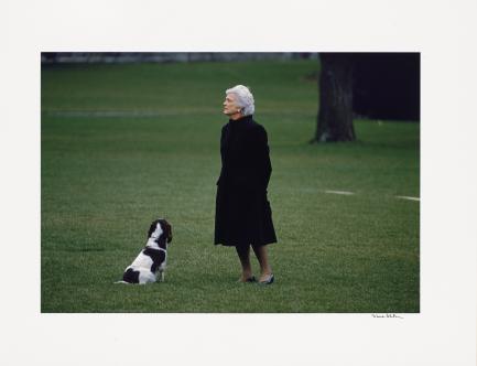 Photo of Barbara Bush with dog