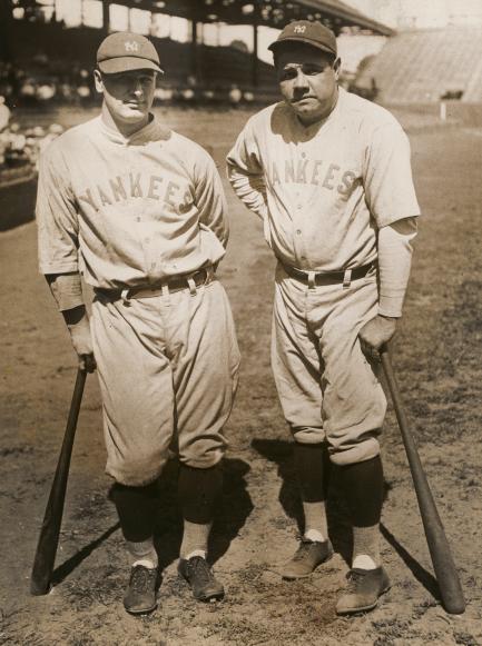 Ruth and Lou Gehrig posing in uniform