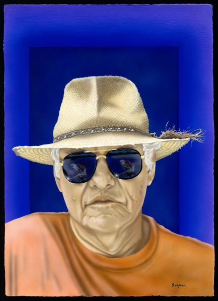 Portrait pf man wearing hat and sunglasses