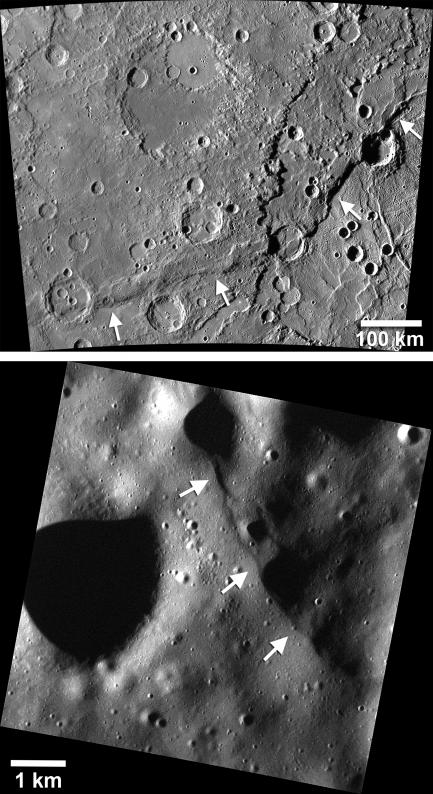 Black and white images of Mercury's surface