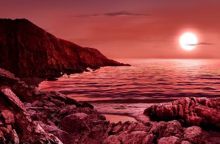 Artists rendering of planet orbiting red dwarf