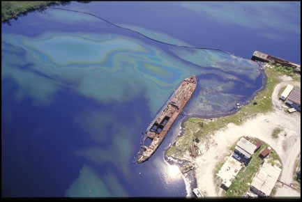 oil spill seen from above