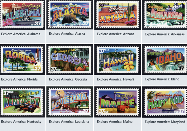 postage stamps from across the U.S.
