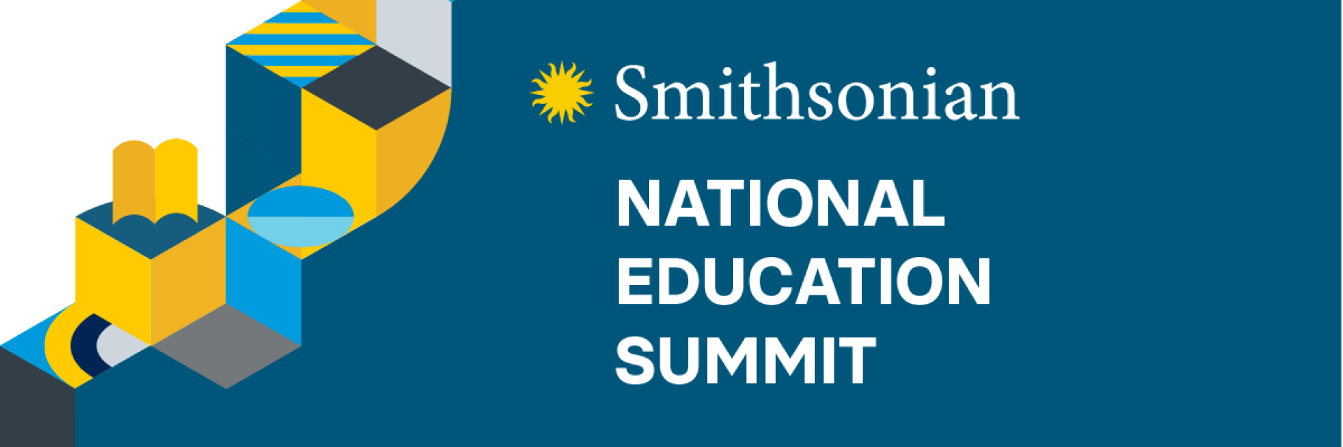 Image: Graphic steps in blue and yellow. Text: Smithsonian National Education Summit